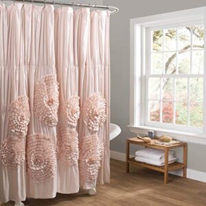 lush decor serena shower curtain ruffled floral vintage chic farmhouse style bathroom decor, 0, blush