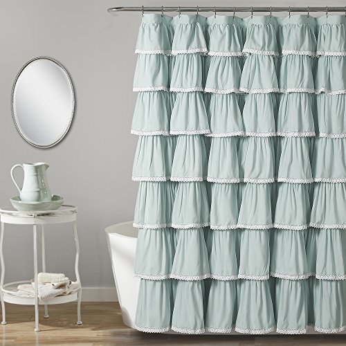 Lush Decor Lace Ruffle Shower Curtain, 72 in x 72 in, Blue