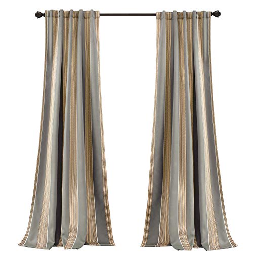 Lush Decor Julia Stripe Room Darkening Window Curtain Panel Pair, 108" Long x 52" Wide, Gray