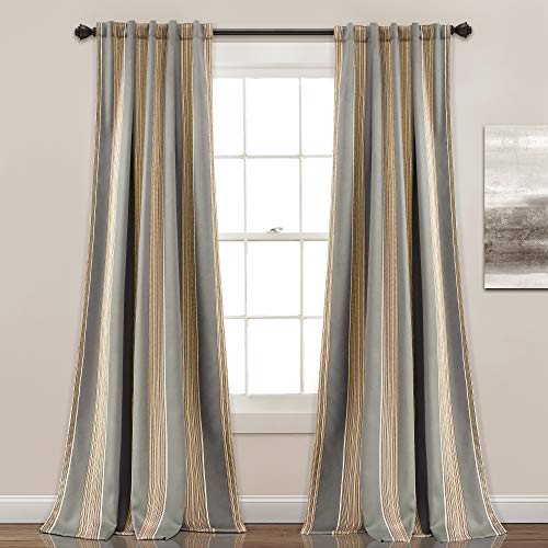 Lush Decor Julia Stripe Room Darkening Window Curtain Panel Pair, 108" Long x 52" Wide, Gray