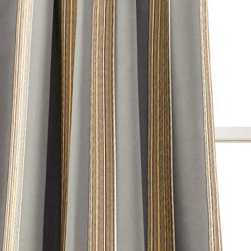 Lush Decor Julia Stripe Room Darkening Window Curtain Panel Pair, 108" Long x 52" Wide, Gray