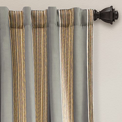 Lush Decor Julia Stripe Room Darkening Window Curtain Panel Pair, 108" Long x 52" Wide, Gray