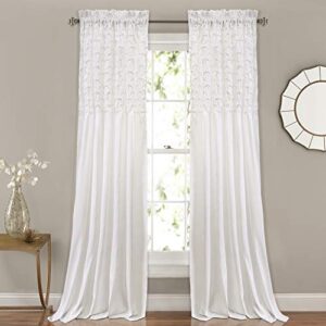 lush decor bayview curtains-pintuck textured semi sheer window panel drapes set for living, dining, bedroom (pair), 84″ x 54″, white