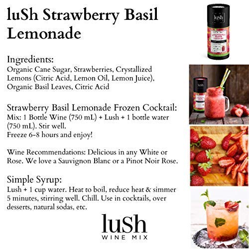 Lush Wine Mix - Organic Mix for Wine Slushies & Simple Syrup Cocktails (Strawberry Basil Lemonade, 1-Pack)