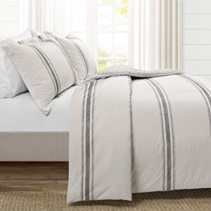 lush decor farmhouse stripe 3 piece duvet cover set, full/queen, gray