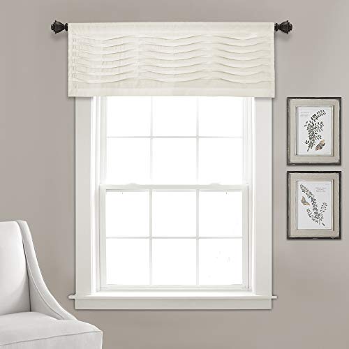 Lush Decor, Cream Wave Texture Valance | Pleated Ruffle Fold Window Kitchen Curtain (Single), 18” x 52