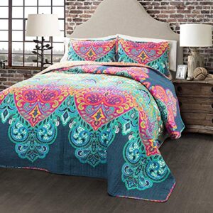 lush decor boho chic reversible 3 piece quilt bedding set – turquoise/navy – king
