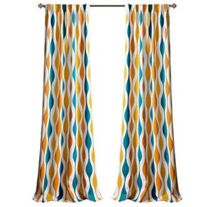 Lush Decor Mid Century Geo Room Darkening Window Curtain Panel Pair, 95" Long x 52" Wide, Turquoise & Orange