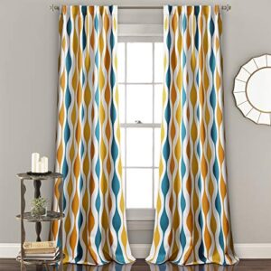 lush decor mid century geo room darkening window curtain panel pair, 95″ long x 52″ wide, turquoise & orange