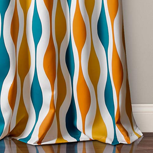 Lush Decor Mid Century Geo Room Darkening Window Curtain Panel Pair, 95" Long x 52" Wide, Turquoise & Orange