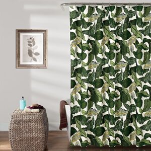 lush decor, green tropical paradise shower curtain-fabric leaf rainforest island print design, 72″ x 72″