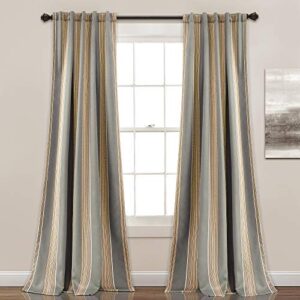 lush decor julia stripe curtains | room darkening striped window panel set for living, dining, bedroom (pair), 84” x 52”, gray
