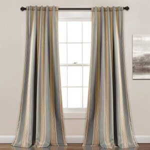 Lush Decor Julia Stripe Curtains | Room Darkening Striped Window Panel Set for Living, Dining, Bedroom (Pair), 84” x 52”, Gray