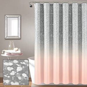 lush decor glitter ombre metallic print shower curtain, 72″ x 72″, blush & gray