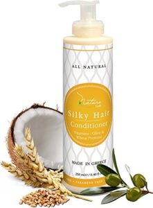 nature lush organic olive silky hair conditioner – sulfate free treatment – powerful stimulator for hair roots – daily use for men & women – provides vital vitamins & proteins 8.4 oz