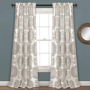 lush decor, gray evelyn medallion room darkening window curtain panel pair, 84″ x 52″ + 2″ header, 84 in x 52