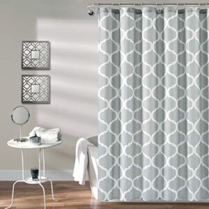 lush decor washable and durable, 72″ x 72″ bathroom shower curtain with bold trellis print on soft gray fabric, light