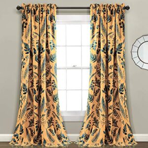 lush decor yellow-and-blue devonia room-darkening window curtain set (84″ x 52″)