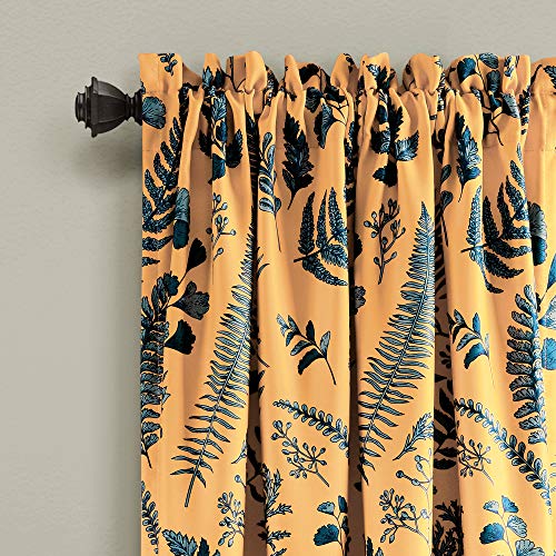 Lush Decor Yellow-and-Blue Devonia Room-Darkening Window Curtain Set (84" x 52")