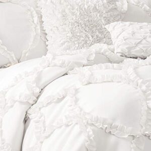 Lush Decor Avon Comforter Ruffled 3 Piece Bedding Set with Pillow Shams, King, White