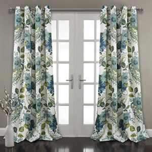 lush decor, blue floral paisley room darkening window curtain panel pair, 95″ x 52″, 95 in x 52