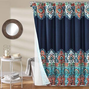 lush decor navy bohemian meadow polyester shower curtain with lining and rings (72″ x 72″)