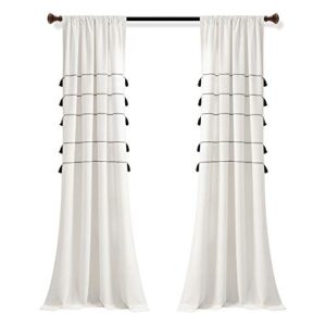 Lush Decor Farmhouse Boho Stripe Woven Tassel Yarn Dyed Cotton Window Curtain Panel Pair, 42" x 84" , Ivory & Black