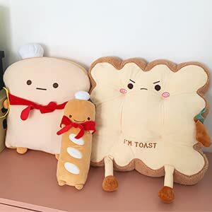 ARELUX Funny Toast Sliced Bread Pillow,Bread Shape Plush Hugging Pillow with Red Scarf,Soft Toast Food Sofa Cushion for Home Decor,Plush Toy Gifts for Kids Birthday(17.7'')