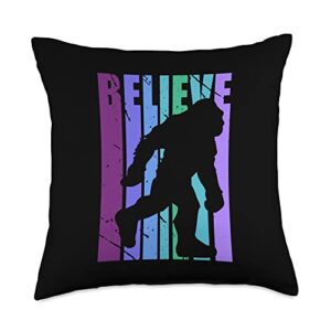 Lush Bigfoot Retro Bigfoot Believe Yeti Purple Pink Graphic Designs Cool Throw Pillow, 18x18, Multicolor