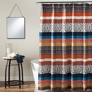 Lush Decor Boho Stripe Shower Curtain Fabric Bathroom Colorful Bohemian Geometric and Floral Design, 72" x 72" Turquoise & Tangerine