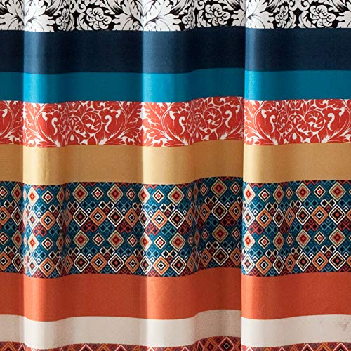 Lush Decor Boho Stripe Shower Curtain Fabric Bathroom Colorful Bohemian Geometric and Floral Design, 72" x 72" Turquoise & Tangerine