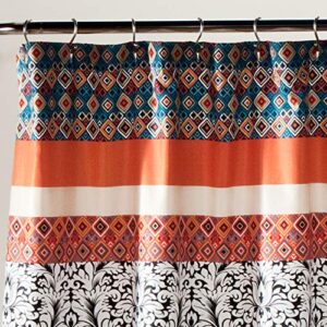 Lush Decor Boho Stripe Shower Curtain Fabric Bathroom Colorful Bohemian Geometric and Floral Design, 72" x 72" Turquoise & Tangerine