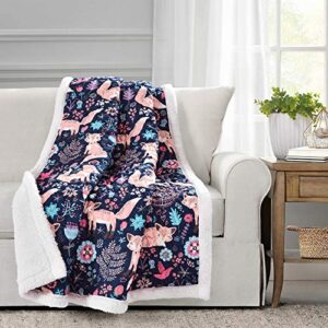 lush decor pixie fox sherpa throw blanket, 60″ x 50″, navy & pink
