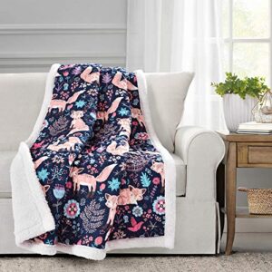 Lush Decor Pixie Fox Sherpa Throw Blanket, 60" x 50", Navy & Pink