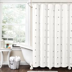 lush decor boho circle tufted yarn dyed eco-friendly recycled cotton shower curtain, 72″ x 72″, gray