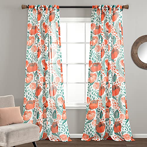 Lush Decor Pair Poppy Garden Sheer Window Curtain Panels Multi 52X84 Set, 84" Long x 52" Wide