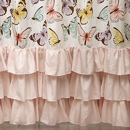 Lush Decor, Pink Flutter Butterfly Shower Curtain | Textured Ruffle Print Fabric Bathroom Decor, x 72, 72 x 72
