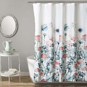 lush decor, blue and coral zuri flora shower curtain-fabric watercolor floral print design, x 72, 72″ x 72″