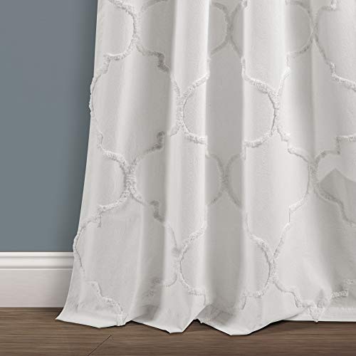 Lush Decor White Avon Chenille Trellis Window Curtain Panel Pair (95" x 40"), (95 in x 40