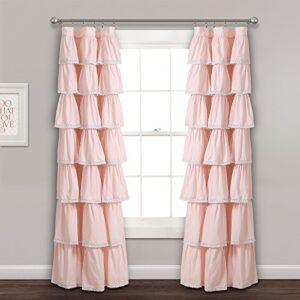 lush decor lace ruffle curtain | shabby chic farmhouse style window panel for living room, dining room, bedroom (single), 84” x 52”, blush
