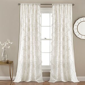 lush decor, white ruffle diamond curtains textured window panel set for living, dining room, bedroom (pair), 84” x 54, 2 count