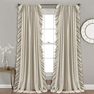 Lush Decor Reyna Ruffle Window Curtain Panel Set for Living, Dining, Bedroom (Pair), 54"W x 95"L, Wheat