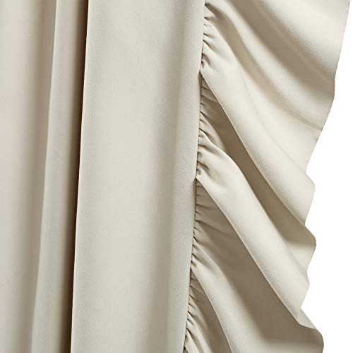 Lush Decor Reyna Ruffle Window Curtain Panel Set for Living, Dining, Bedroom (Pair), 54"W x 95"L, Wheat