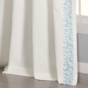 Lush Decor Luxury Modern Flower Linen Like Embroidery Border Window Curtain Panel (Single Panel), 84" L x 52" W, Off-White & Blue