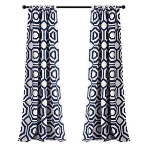 Lush Decor, Navy Octagon Blocks Room Darkening Window Curtain Panel Pair, 84" x 52", 0