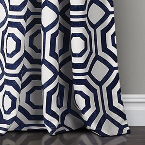 Lush Decor, Navy Octagon Blocks Room Darkening Window Curtain Panel Pair, 84" x 52", 0