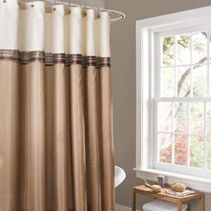 lush decor beige/ivory terra color block shower curtain fabric striped neutral bathroom decor, 72-inch, 72″ x 72″