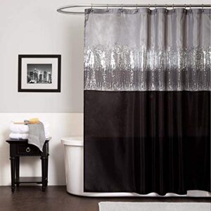 lush decor night sky shower curtain sequin fabric shimmery color block design for bathroom, 72″ x 72″, black & gray