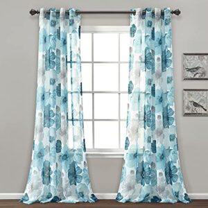 lush decor leah room darkening window curtain panel pair floral insulated grommet, 52″w x 84″l, blue