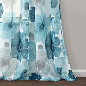 Lush Decor Leah Room Darkening Window Curtain Panel Pair Floral Insulated Grommet, 52"W x 84"L, Blue